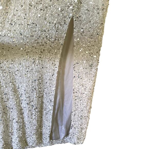 Retrofete Camille Dress Sequin Chiffon Maxi White Embellished Long Sleeve Gown S - Picture 6 of 15